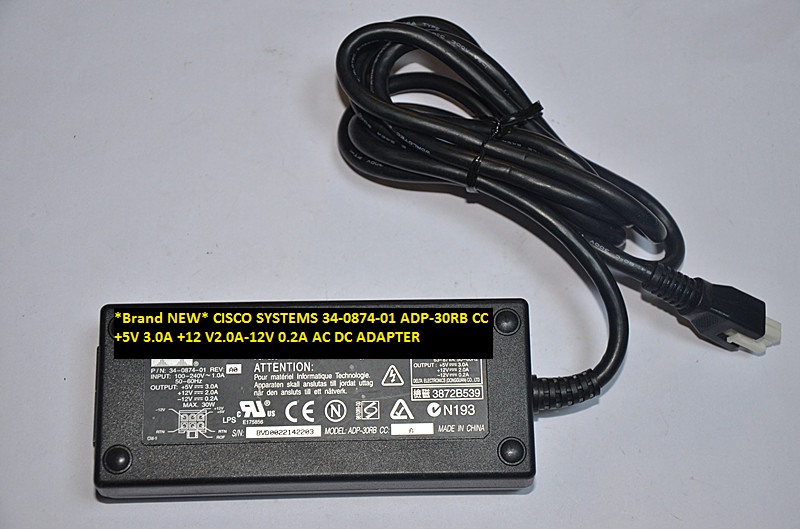 *Brand NEW* 34-0874-01 CISCO SYSTEMS ADP-30RB CC +5V 3.0A +12 V2.0A-12V 0.2A AC DC ADAPTER